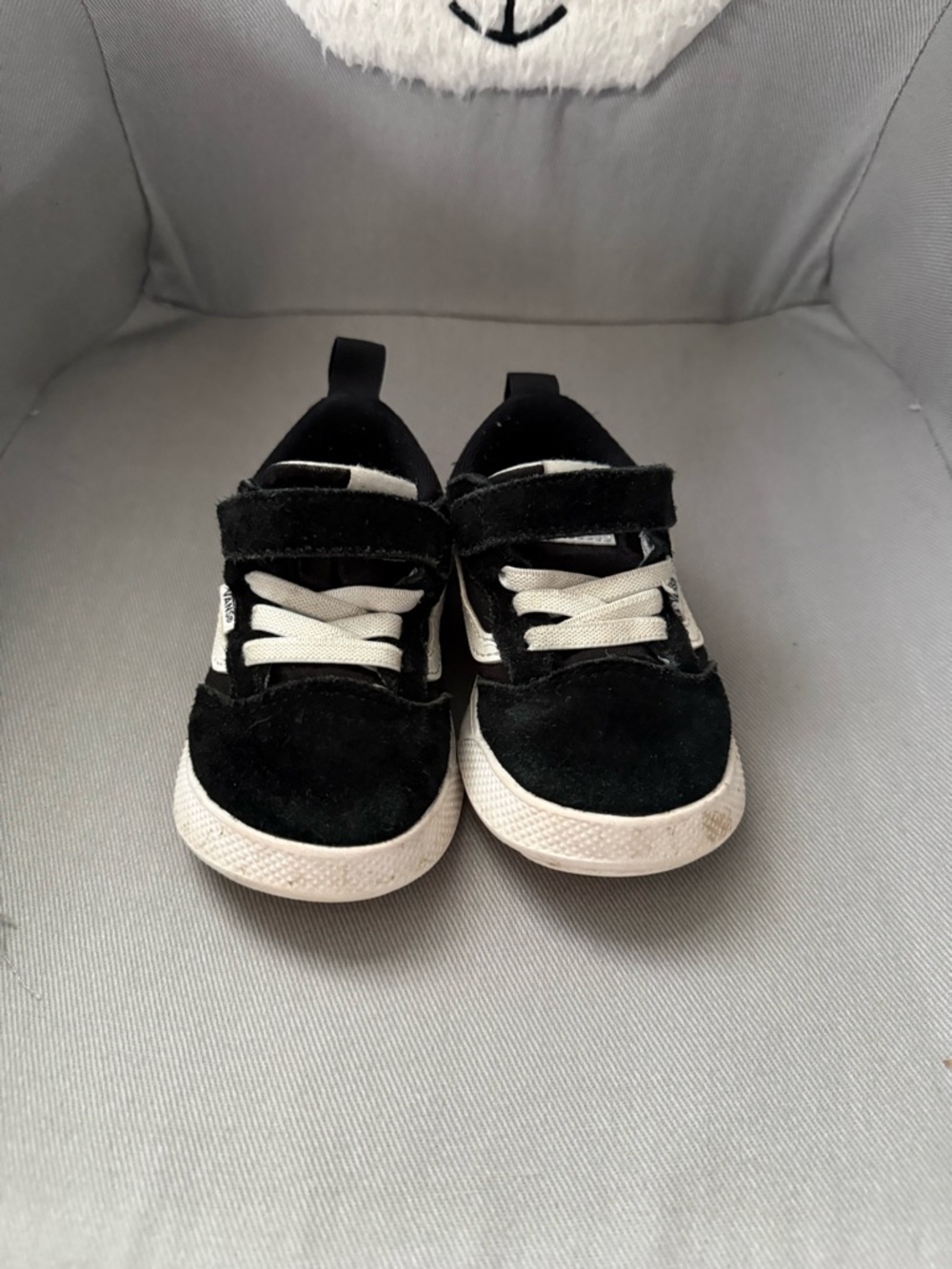 Vans Kids Black and White Velcro Strap Sneakers